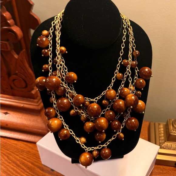 J. Crew Gold and Brown Multi-Strand beaded Necklace MSRP $149 - Picture 3 of 7